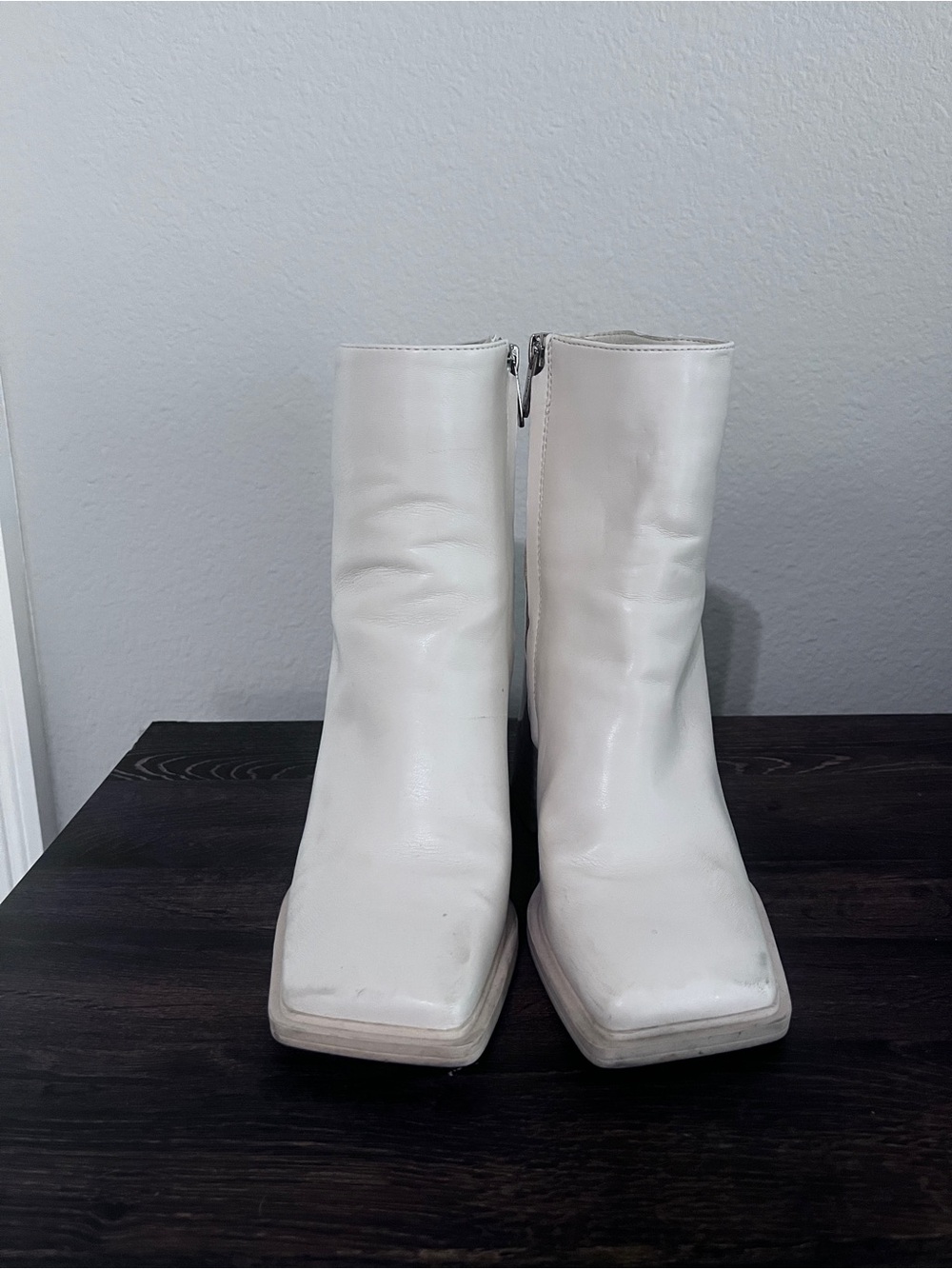 Sam Edelman Off-White Square-Toe Leather Ankle Booties